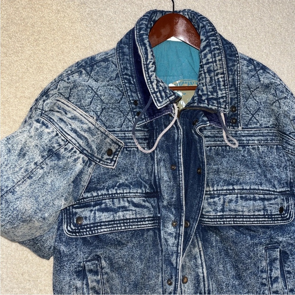 Vintage Men’s Urban Equipment Acid Wash Denim Jean Jacket Corduroy Collar Sz L
